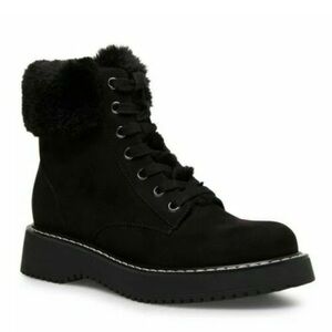 Madden Girl Black Lace-Up Faux Fur Cuff Platform Boot